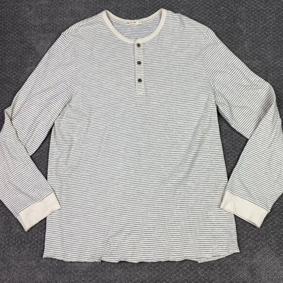 Marine Layer Henley Shirt Men's XL Ivory Black Stripe Long Sleeve - Picture 1 of 10